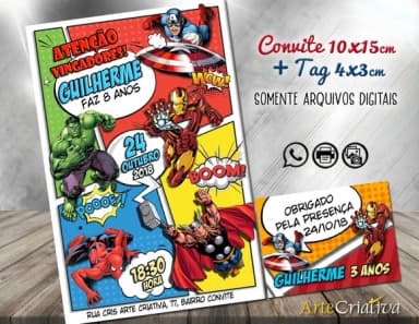 CONVITE DIGITAL C/TAG Vingadores Gibi