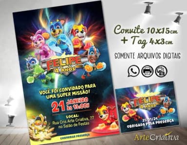 Convite Digital C/tag Patrulha Canina Super Filhotes