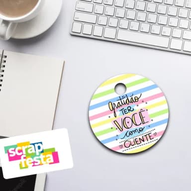 Tag Redonda com Furinho Personalizada Minha Empresa