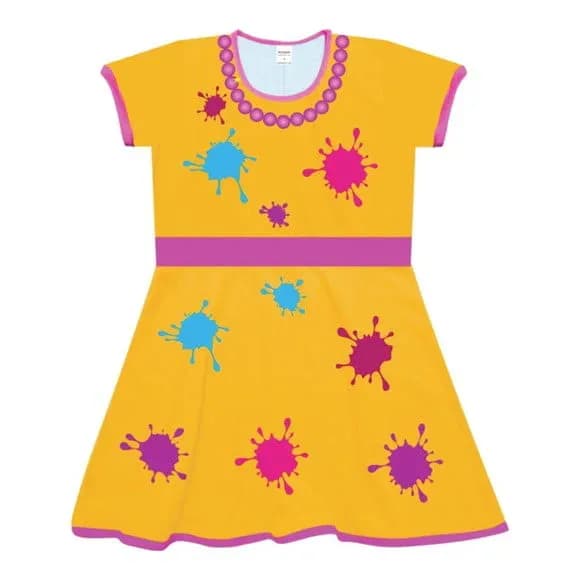 Vestido Infantil Fantasia Artista Pintora Amarelo com Manchas de Tinta