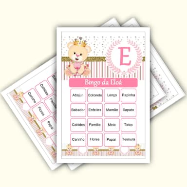 Bingo Chá de Bebê Menina Pdf Para Imprimir