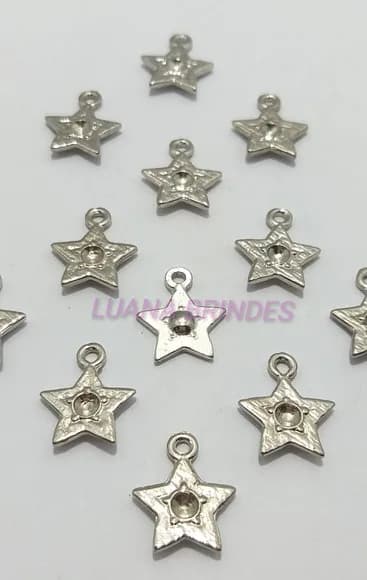 Pingente Estrela de Metal em Prata - pct c/12 unid