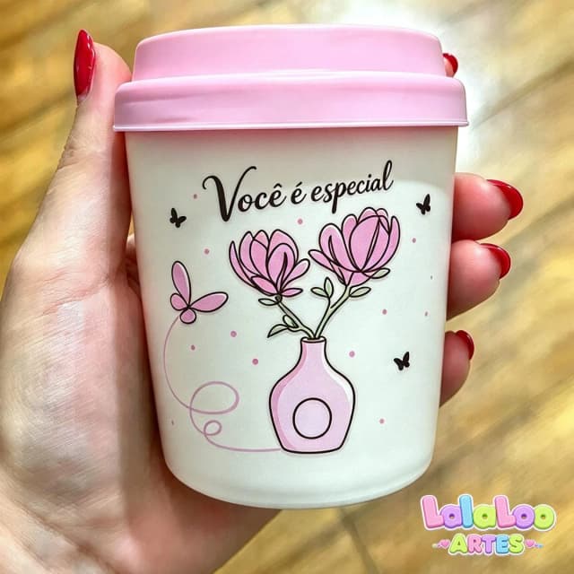 Mini Copo Frases Motivacionais Eco Madeira 200ml com Tampa Bucks
