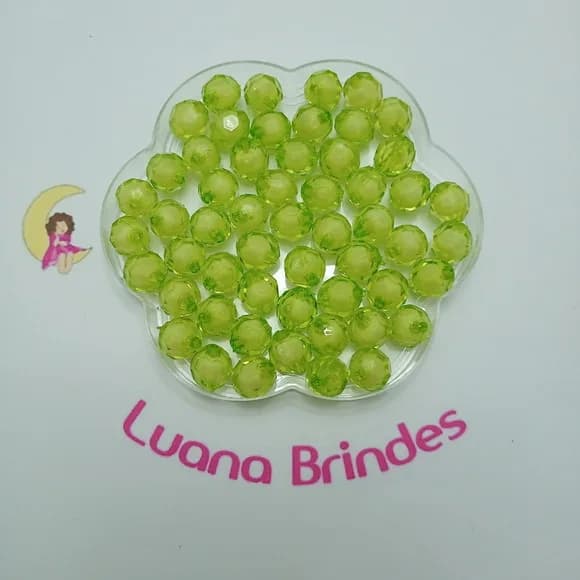 Bolinha Facetada com Miolo Verde 12mm Pct 50 Unidades