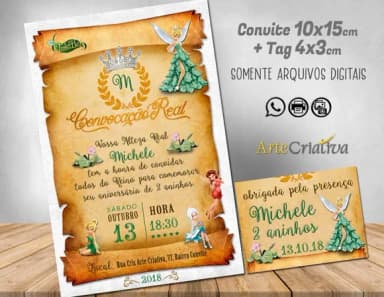 CONVITE DIGITAL C/TAG Pergaminho Tinker Bell