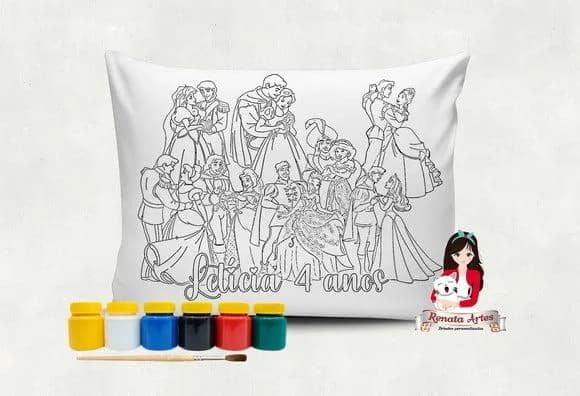 Almofada com Tinta para Colorir Princesas e Príncipes
