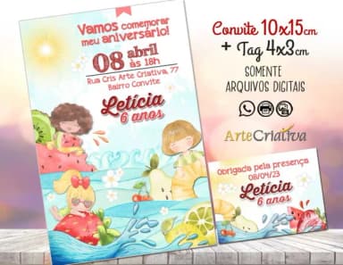 Convite Digital C/tag Pool Party Festa Frutas 2