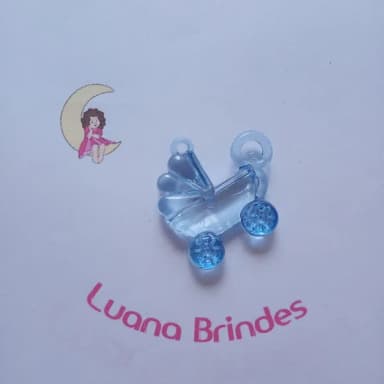 Pingente Carrinho de Bebe Azul de Acrilico 4cm Pct 5 Unidade
