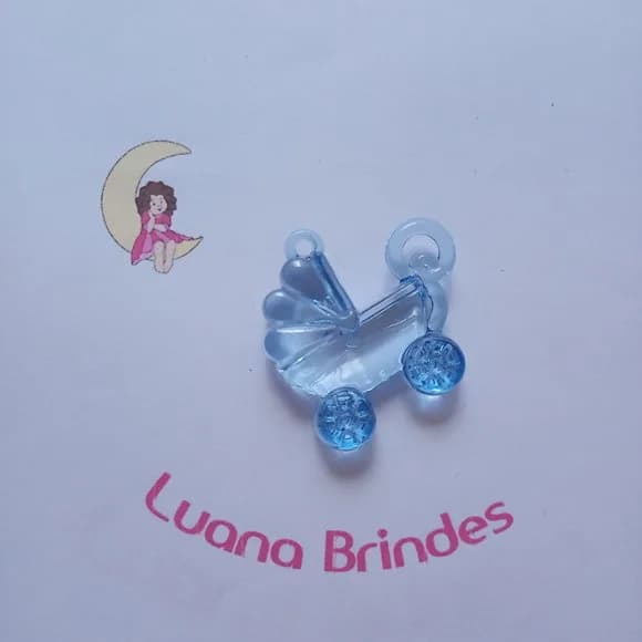 Pingente Carrinho de Bebe Azul de Acrilico 4cm Pct 5 Unidade