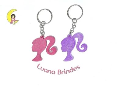 Chaveiro Boneca com Glitter Emborrachado Pacote C/6 Unidades