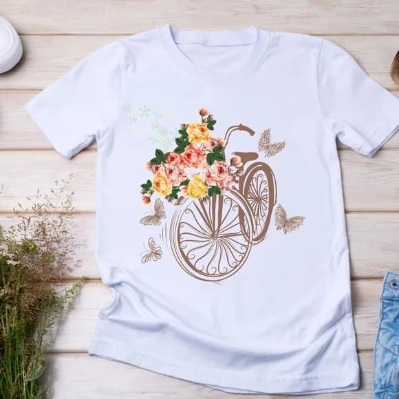 Camiseta Bike Floral - Estampa Vintage e Romântica