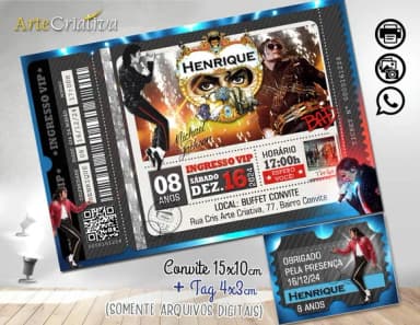 Convite Digital C/tag Ingresso Michael Jackson