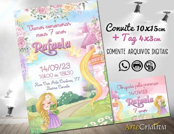 Convite Digital C/tag Rapunzel Aquarela 3
