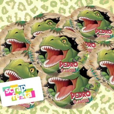 Adesivo 5cm Redondo Festa Dinossauro Tiranossauro Rex