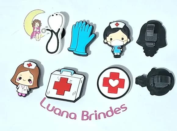 Pins para Cadarço Enfermagem Emborrachado Pacote C/6 Peças