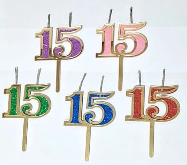 Velas 15 Anos Dourado Acrílico Pavio Magico - 1 Peça