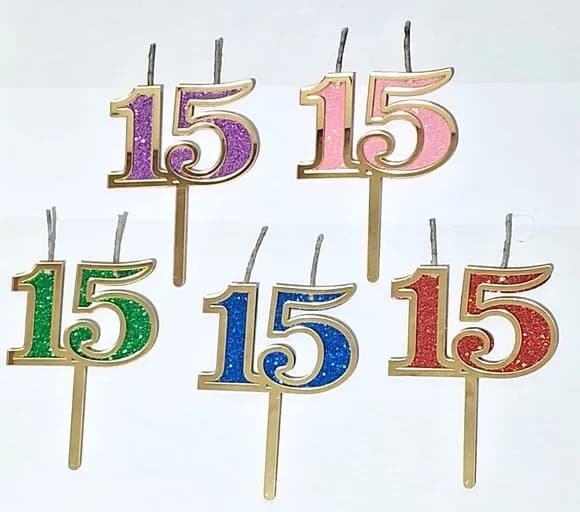 Velas 15 Anos Dourado Acrílico Pavio Magico - 1 Peça