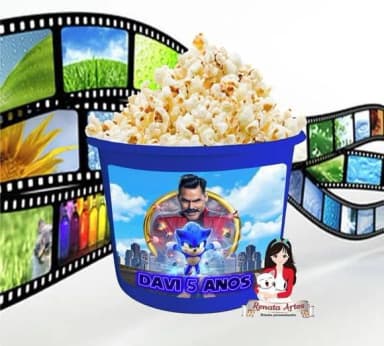 Balde de pipoca personalizado Sonic filme 2020
