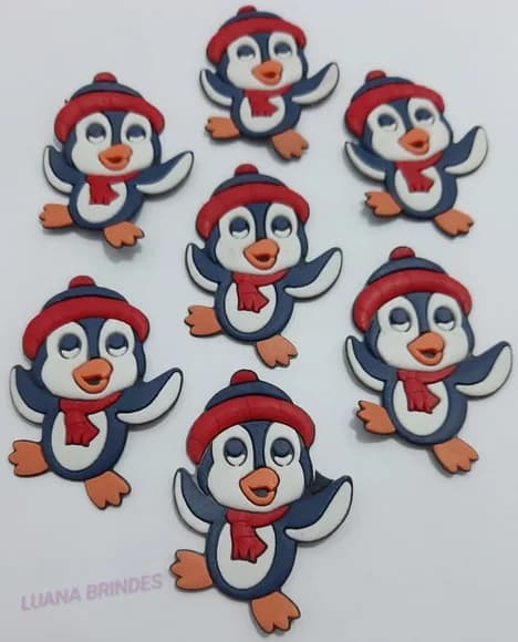 Aplique Pinguim de Borracha - pct com 6 unidades