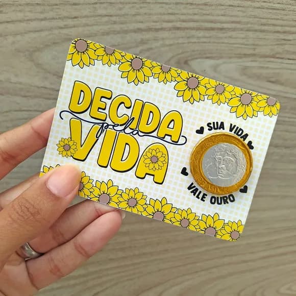 Card com Moeda de Chocolate Setembro Amarelo