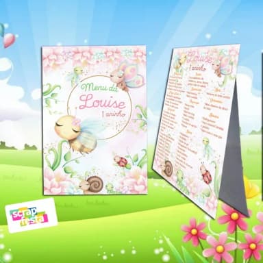 Menu Cardápio Cavalete Jardim Encantado Aquarela Insetos
