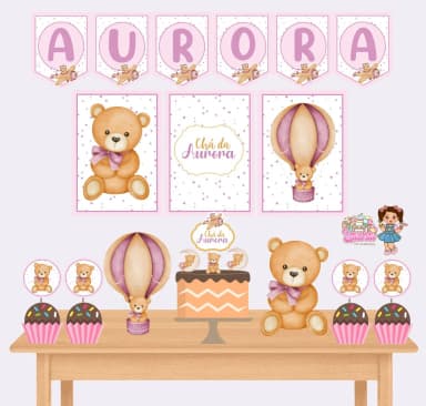 Kit Festa Só Um Bolinho CHÁ DE BEBÊ ROSA - Decoração de Festa