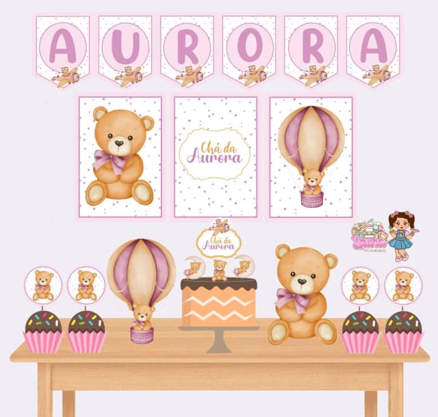 Kit Festa Só Um Bolinho CHÁ DE BEBÊ ROSA - Decoração de Festa