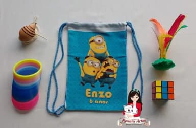 Mochila Azul Brinquedos Retrô Personalizada os Minions