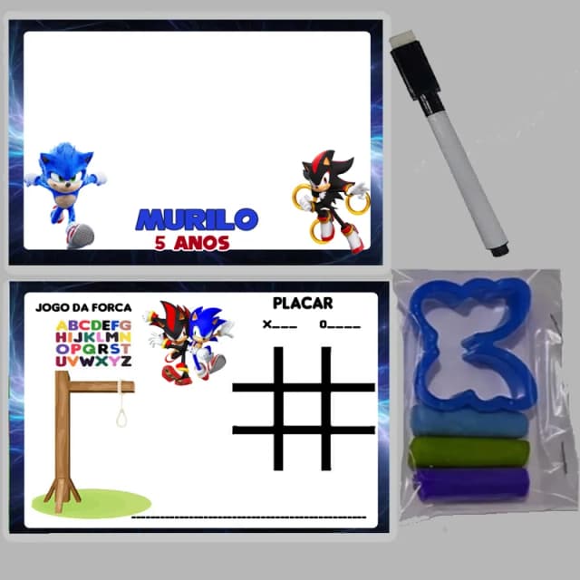 KIT Lousa Magica +massinha de modelar personalizada do Sonic