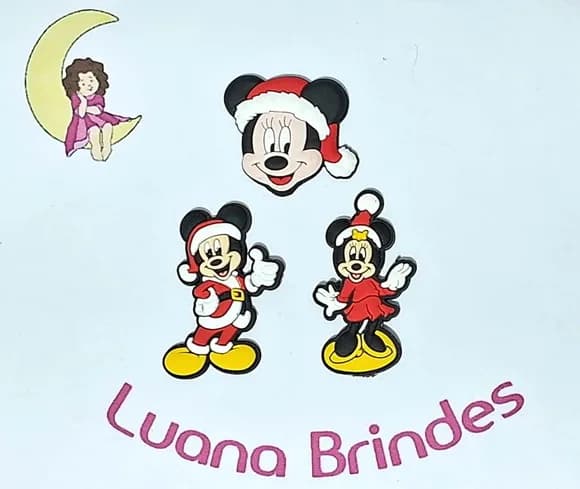 Aplique Mickey e Minnie Natal Emborrachado 6 Unidades