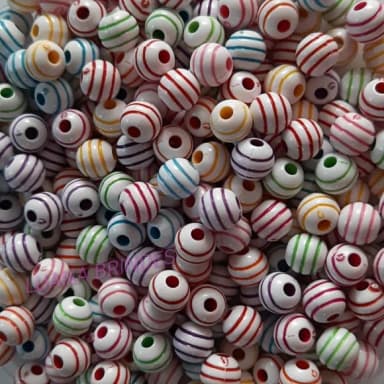 Miçanga Bolinha Riscadinha Colorida 8mm Pct 100 Unidades