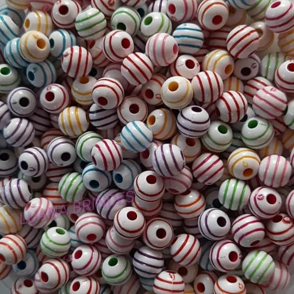 Miçanga Bolinha Riscadinha Colorida 8mm Pct 100 Unidades