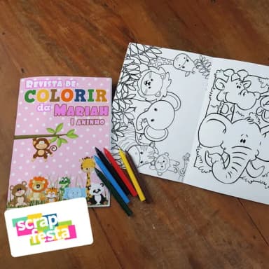 Revista Colorir + Giz de Cera Festa Safari Menina