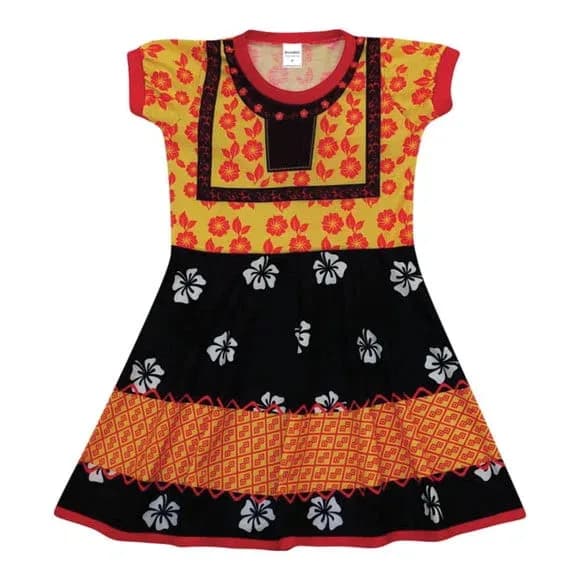 Vestido Infantil Fantasia Pintora Mexicana Floral com Huipil Amarelo
