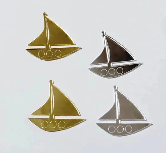 Aplique Barco Acrilico Espelhado 3,5cm Pacote com 10 Unidade