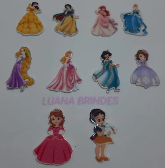Apliques acrílicos de princesas variadas - pct com 10 unid