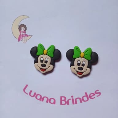 Aplique Minnie Rostinho Laço Verde 3.2cm 7 Unidades