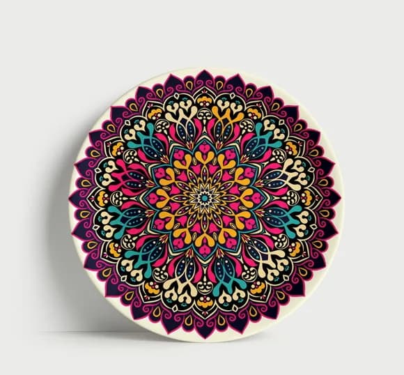 Prato Decorativo Mandala Geométrica Magenta e Marinho 21cm P