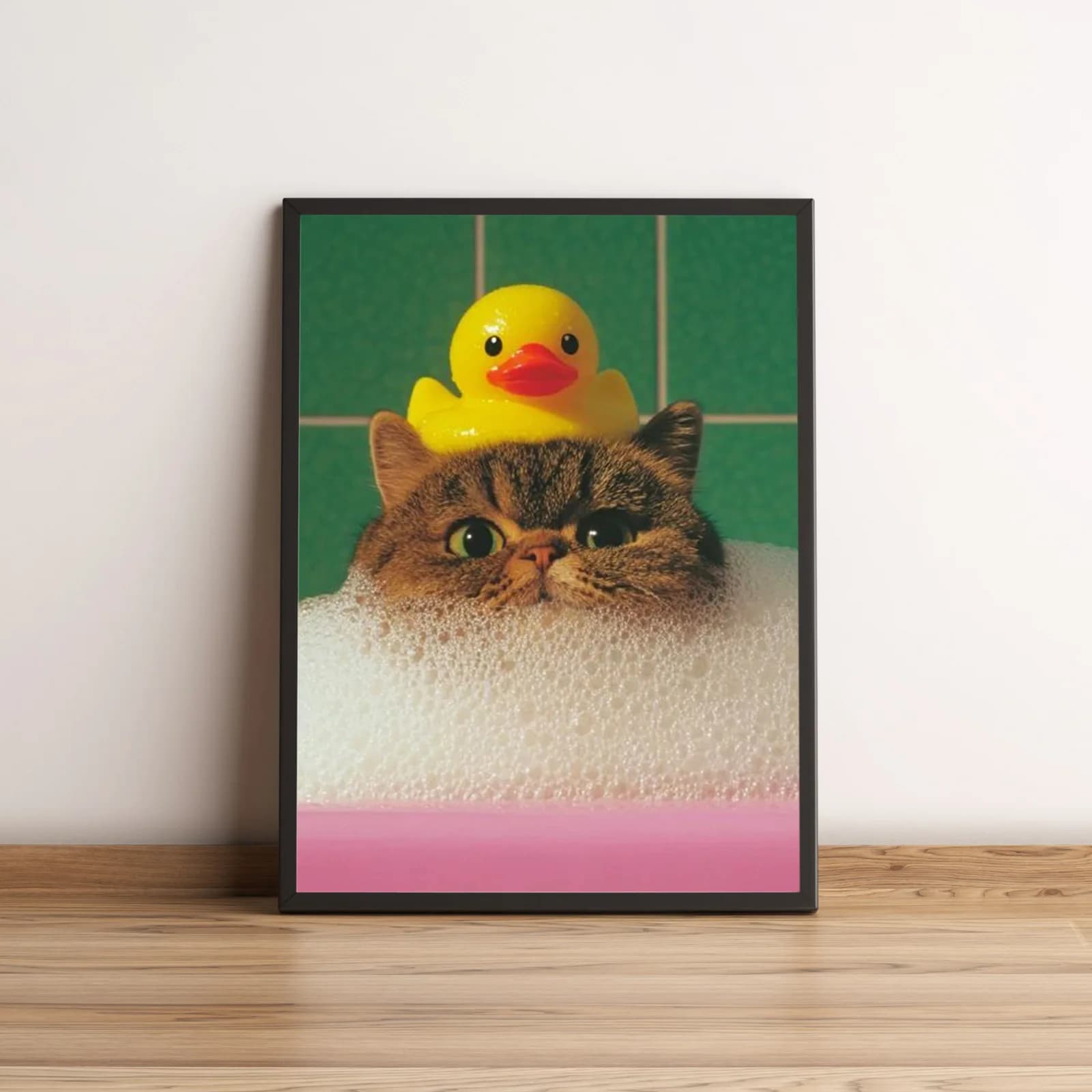Quadro Decorativo Gato no Banho com Pato 2694