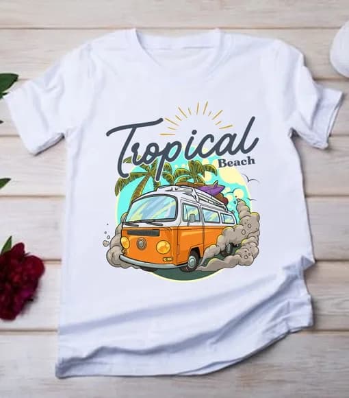 Camiseta Kombi Tropical Beach Surf Estampa Retro