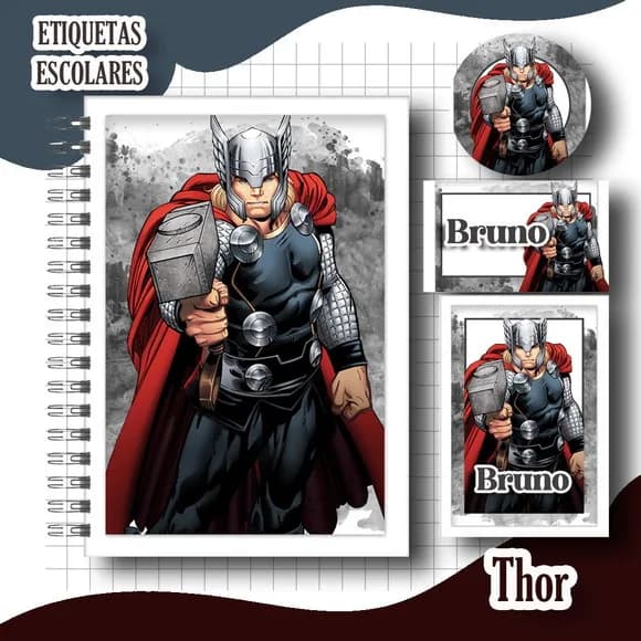 Caderno + Etiquetas + Tag Personalizada + Lápis ( Thor )