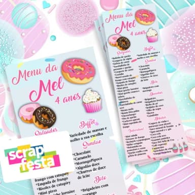 Menu Cardápio Personalizado Festa Confeitaria