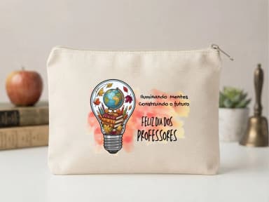 Lembrancinha Nécessaire Personalizada Algodão Cru 20x15 Estampa DTF Dia dos Professores Lampada