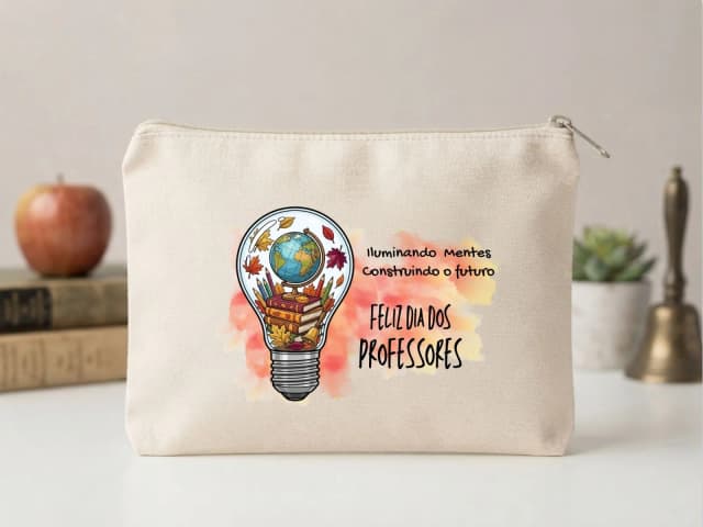 Lembrancinha Nécessaire Personalizada Algodão Cru 20x15 Estampa DTF Dia dos Professores Lampada