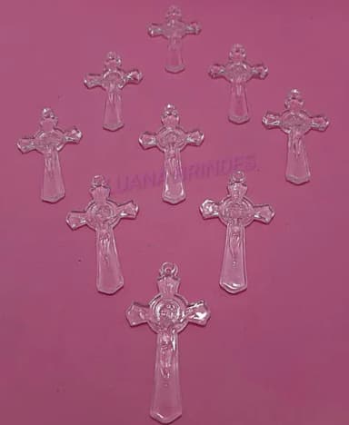 Pingente Crucifixo e São Bento de Acrilico 5,2cm Pct 8 Und