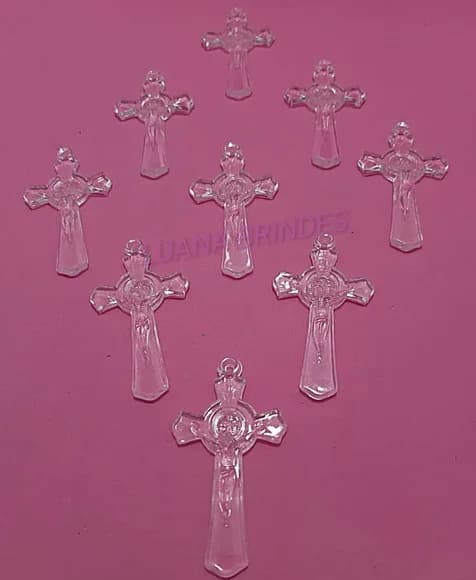 Pingente Crucifixo e São Bento de Acrilico 5,2cm Pct 8 Und