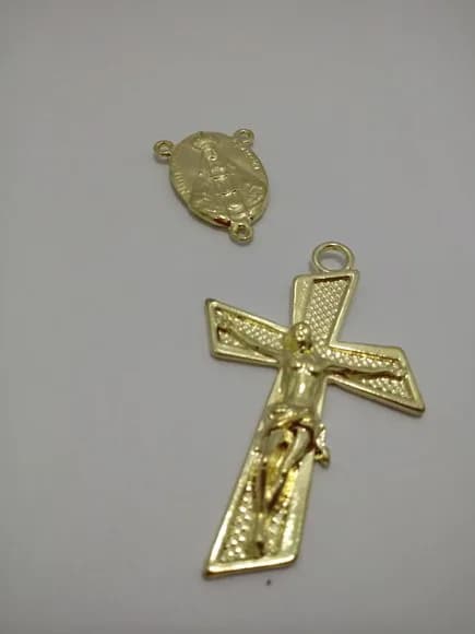 Kit Terço Crucifixo e Aparecida Dourado 4cm 2 Kits