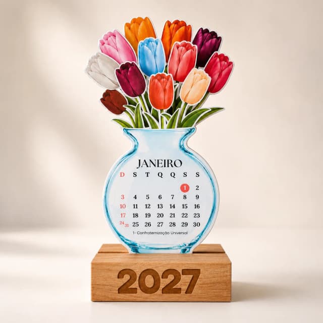 Calendário de Mesa 2027 Vaso de Flores Tulipas