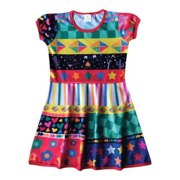Vestido Infantil Festa Junina Colorido Balões Caipira
