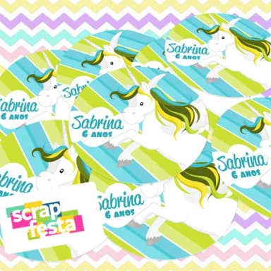 Adesivo 5 cm Redondo Personalizado Festa Unicórnio